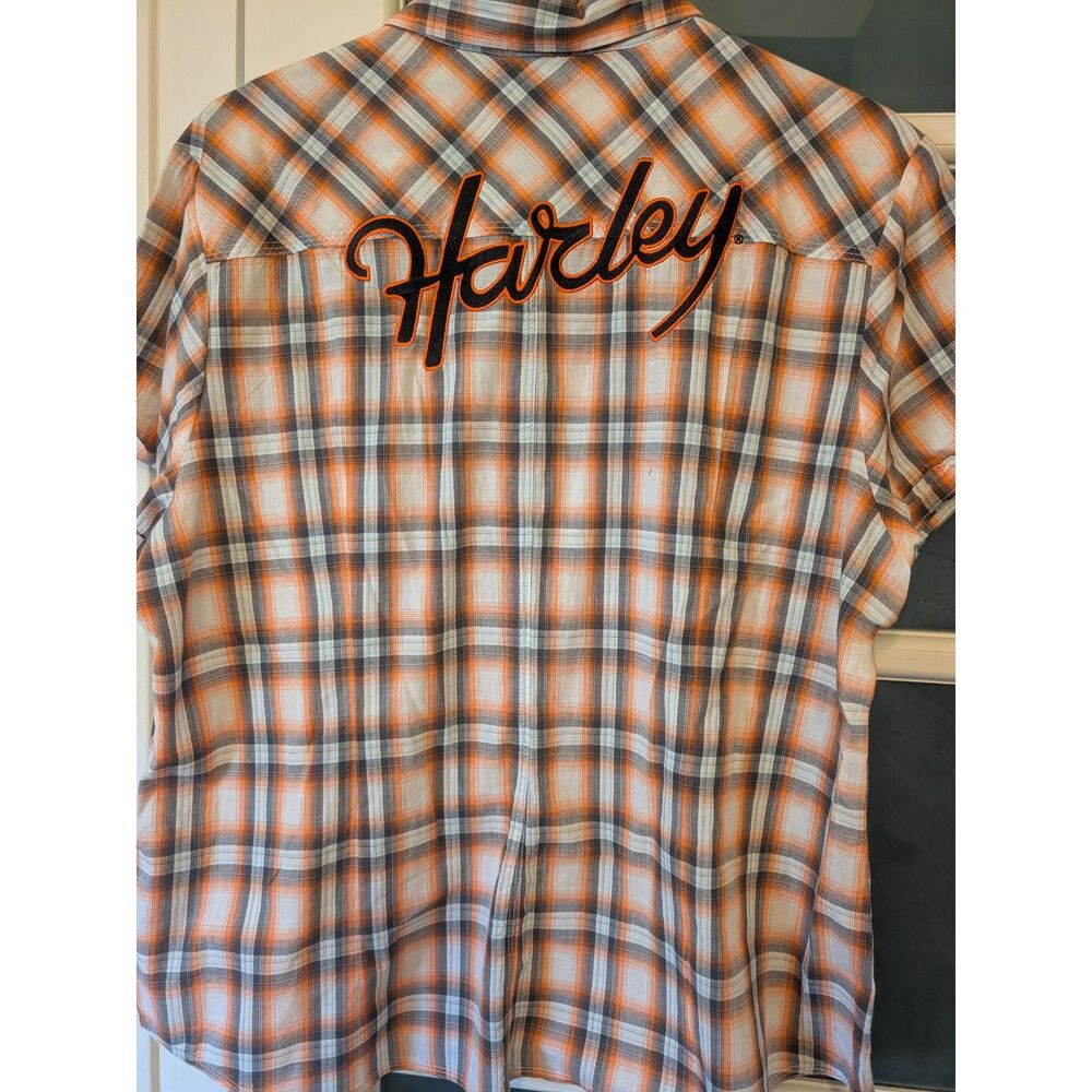 NWT Harley-Davidson Women’s 2XL Orange Plaid Pearl Snap Western Shirt